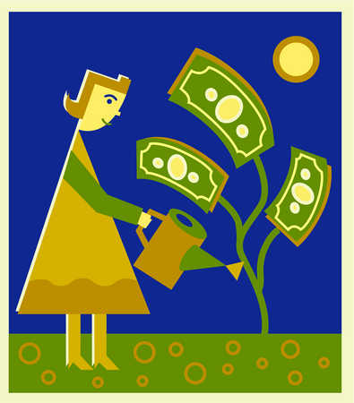 woman watering money tree